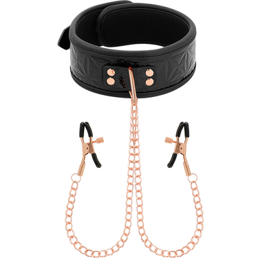 Collare Bondage con Catena d'Argento e Morsetti per Capezzoli